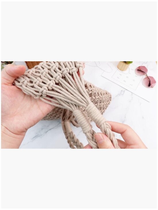 Cotton Rope Woven Shoulder Bag Macrame Mesh Beach Purse Hobo - Picture 7 of 7